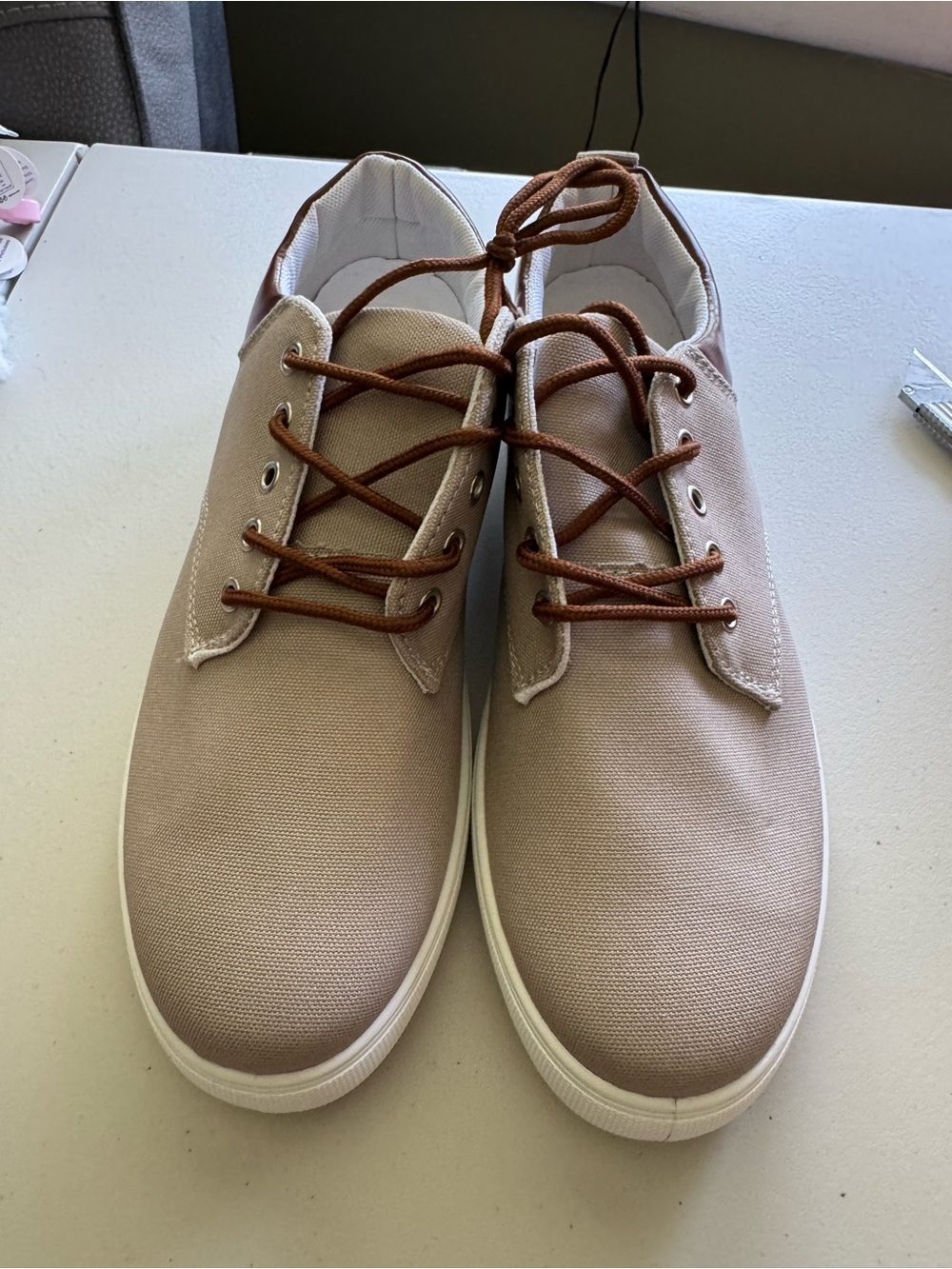 Men's Low-Top Canvas Sneakers in Taupe with Brown Laces